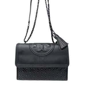 Tory Burch Fleming Convertible Black Leather Chain Shoulder Bag